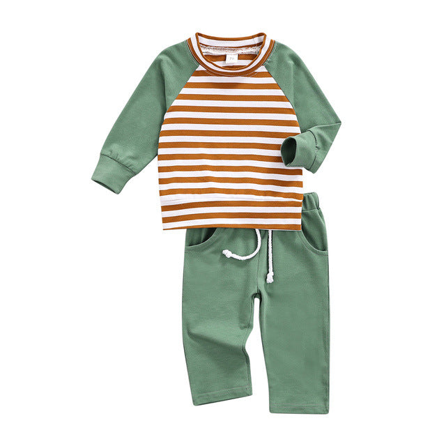 Baby Striped Pattern Contrast Design Hoodies Combo Solid Pants Sets-5
